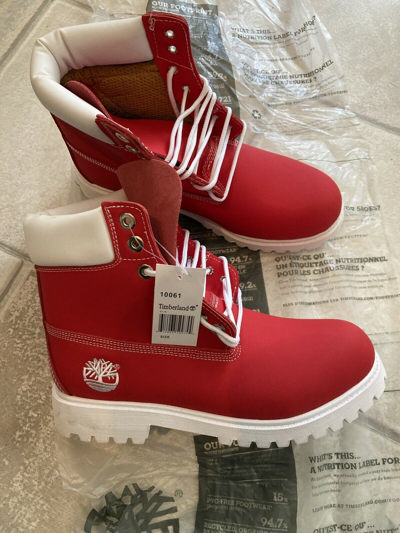 Pre-owned Timberland New W/o Box 6" Premium Red / White Waterproof Boots  Men's Us 9.5m | ModeSens