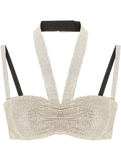 Shop Dolce & Gabbana Crystal Mesh Bandeau Top In Silver