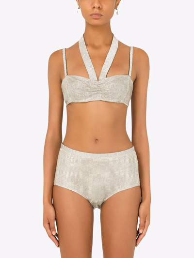 Shop Dolce & Gabbana Crystal Mesh Bandeau Top In Silver