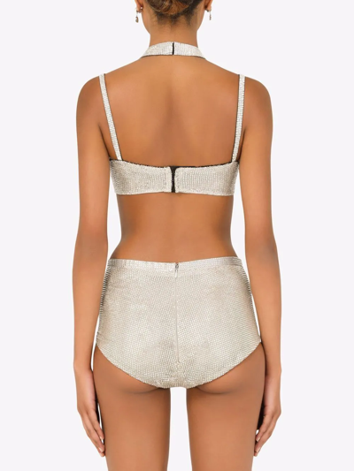 Shop Dolce & Gabbana Crystal Mesh Bandeau Top In Silver