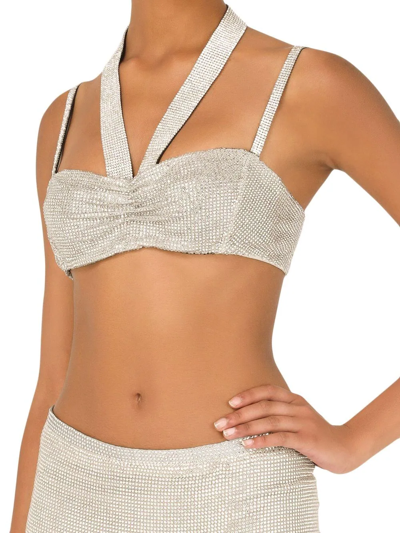 Shop Dolce & Gabbana Crystal Mesh Bandeau Top In Silver