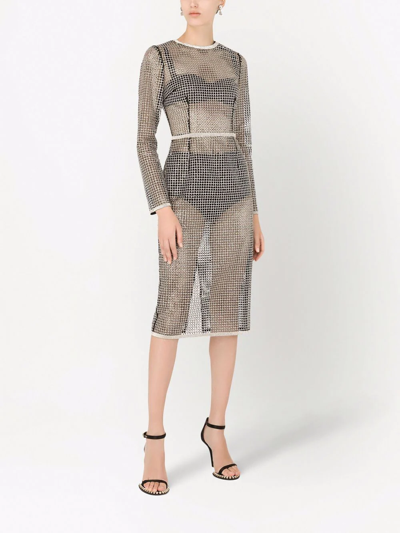 Shop Dolce & Gabbana Crystal-embellished Sheer Dress In Grey