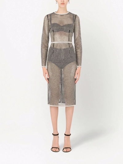 Shop Dolce & Gabbana Crystal-embellished Sheer Dress In Grey