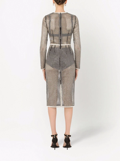 Dolce & Gabbana Mesh Midi Dress With Rhinestone Embellishment In Grey