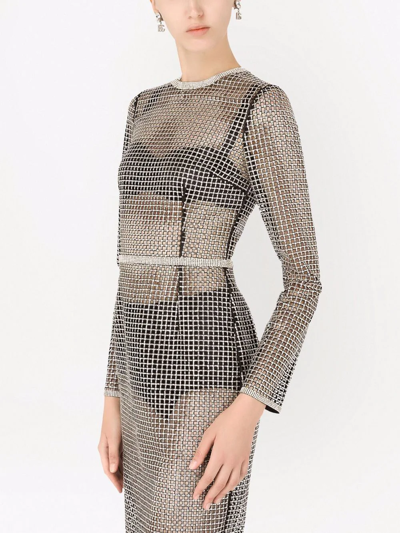 Dolce & Gabbana Mesh Midi Dress With Rhinestone Embellishment In Grey