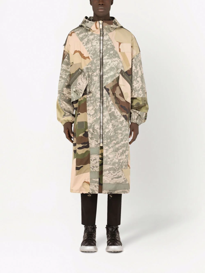 Shop Dolce & Gabbana Patchwork Camouflage-print Parka Coat In Grey
