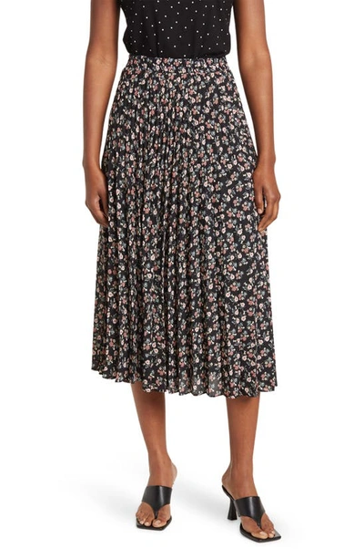Shop Max Studio Pleated Midi Skirt In Black/ Coral Floral Thistle