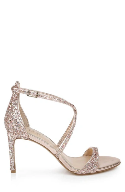 Shop Jewel Badgley Mischka Dimitra Strappy Sandal In Rose Gold Glitter
