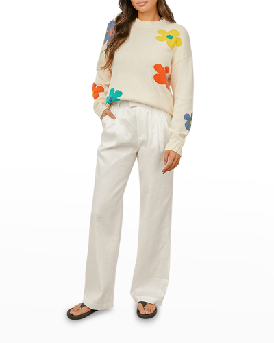 Shop Rails Perci Crewneck Floral Drop-shoulder Sweater In Ivory Daisies