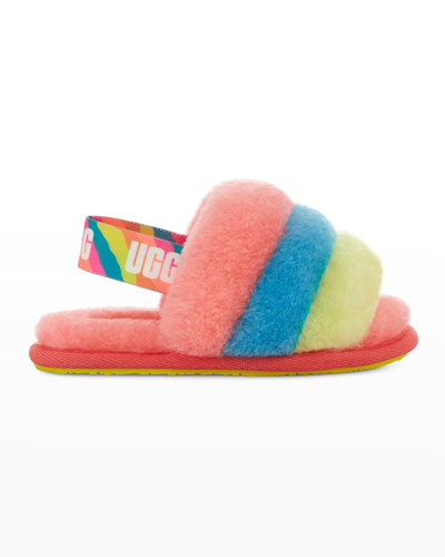 Shop Ugg Girl's Fluff Yeah Multicolor Shearling Sandals, Baby/toddlers In Peach Bliss Multi