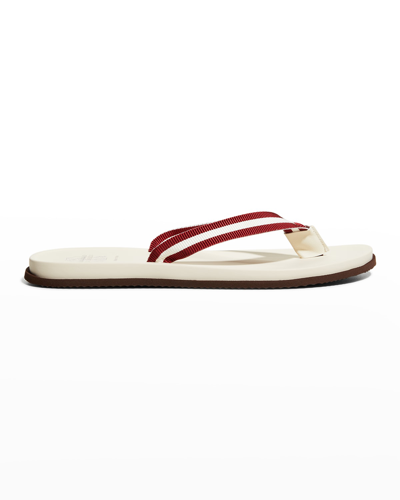 Brunello Cucinelli Thong-strap Flat Flip Flops In Red/ Cream