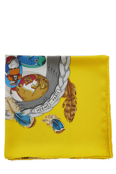Pre-owned Hermes Yellow & Multicolor 'couvee D'' Silk Scarf 90