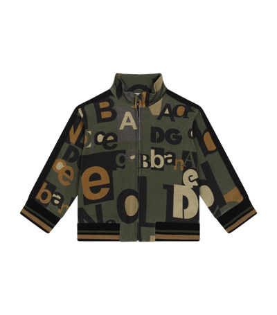Shop Dolce & Gabbana Kids Cotton Logo Print Zip-up Jacket In Multi