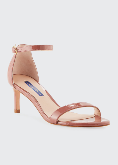 Shop Stuart Weitzman Nunaked Straight Patent Leather Sandals In Rose Clay