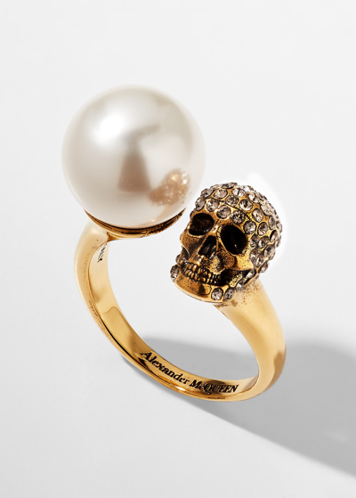 Shop Alexander Mcqueen Skull And Pearly Ring In Mix