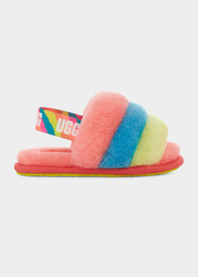 Shop Ugg Girl's Fluff Yeah Multicolor Shearling Sandals, Baby/toddlers In Peach Bliss Multi