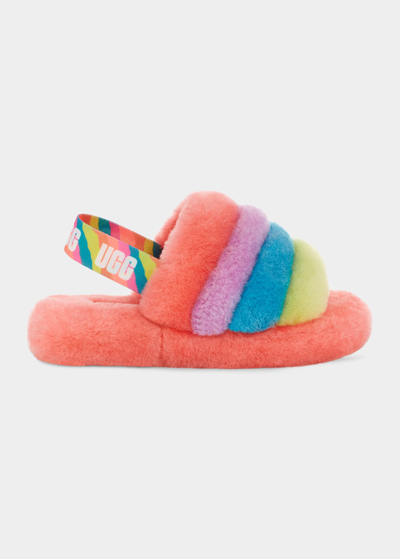 Ugg Girl's Fluff Yeah Multicolor Shearling Sandals, Kids In Orange/multi |  ModeSens