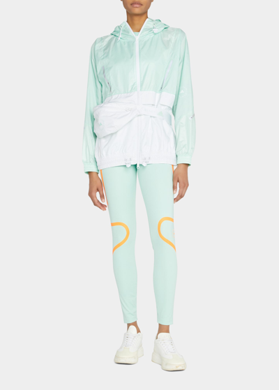 Shop Adidas By Stella Mccartney Colorblock Hooded Windbreaker With Fanny Pack In Frogrn White