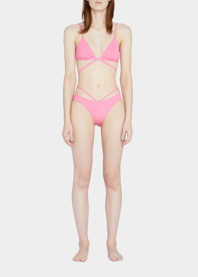 Shop Jonathan Simkhai Emmalynn Strappy Bikini Bottoms In Flamingo