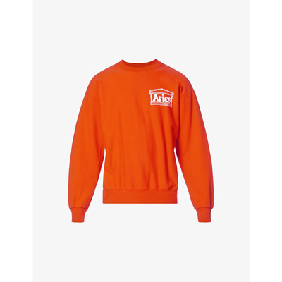 Shop Aries Temple Logo-print Cotton-jersey Sweatshirt In Orange