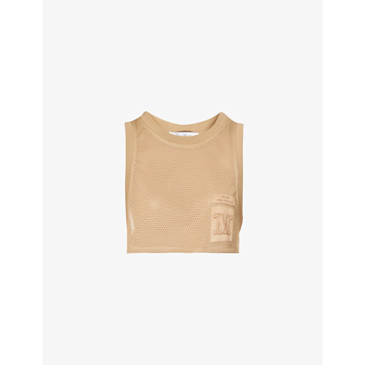 Shop Max Mara Lacca Embroidered Mesh Crop Top In Camel