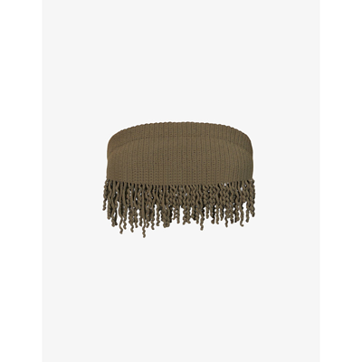 Shop Dion Lee Fringed Crochet Cotton-blend Top In Moss