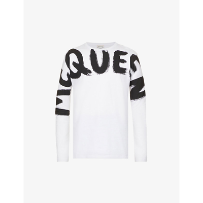 Shop Alexander Mcqueen Graffiti Brand-print Cotton-jersey T-shirt In White Mix