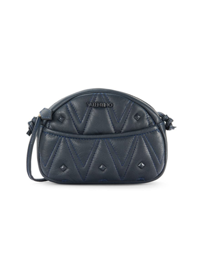 Shop Valentino By Mario Valentino Women's Moony Studded Quilted Leather Shoulder Bag In Midnight