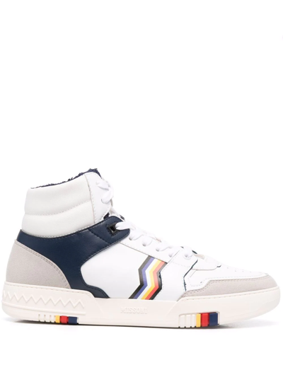 Shop Missoni Panelled Leather High-top Sneakers In White