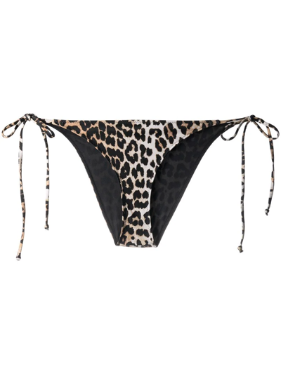 Shop Ganni Leopard-print Bikini Bottoms In Nude