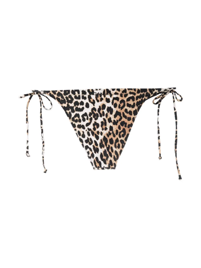 Shop Ganni Leopard-print Bikini Bottoms In Nude