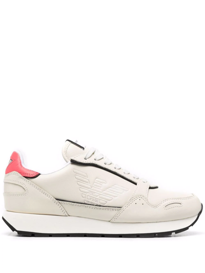 Shop Emporio Armani Embossed-logo Detail Sneakers In Nude