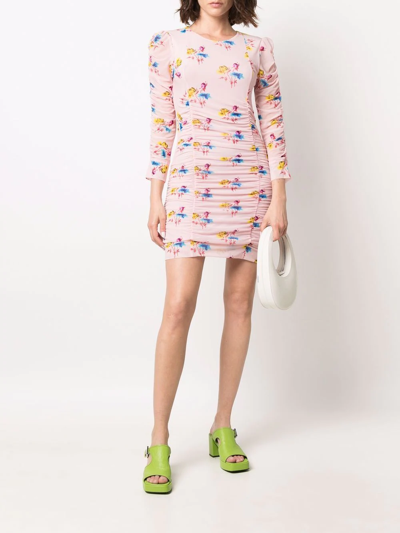 Shop Ganni Floral-print Mini Dress In Rosa