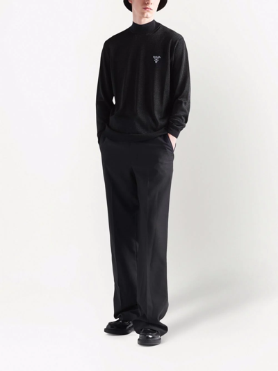 Prada Glitter Logo Intarsia Jumper In Schwarz