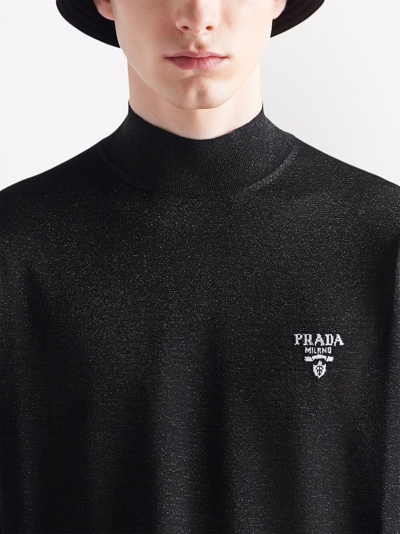 Prada Glitter Logo Intarsia Jumper In Schwarz