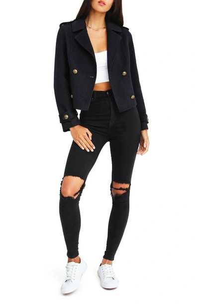 Belle & Bloom Better Off Military Wool Blend Crop Peacoat In Navy