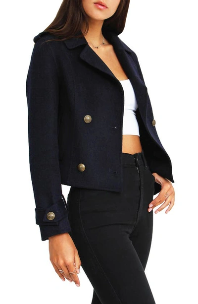 Shop Belle & Bloom Better Off Military Wool Blend Crop Peacoat In Navy