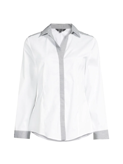 Shop Misook Women's Striped-trim Stretch Cotton Shirt In White Black