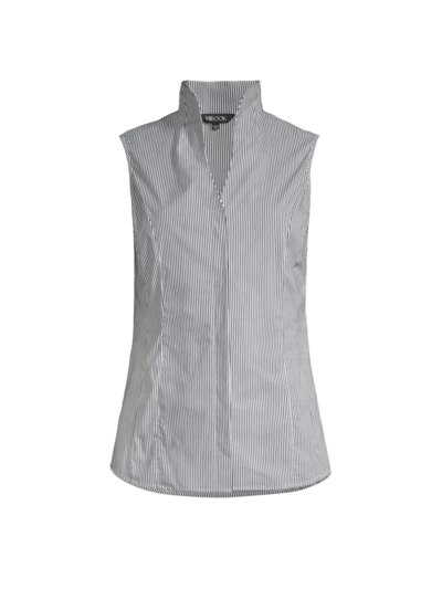 Shop Misook Women's Pinstripe Stretch Cotton Shirt In Black White