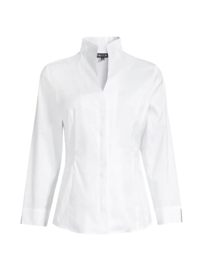 Shop Misook Women's Stretch Cotton Button-front Blouse In White