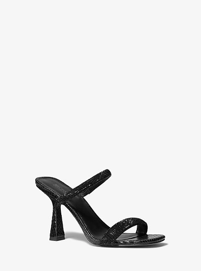 Shop Michael Kors Clara Embellished Snake Embossed Sandal In Black