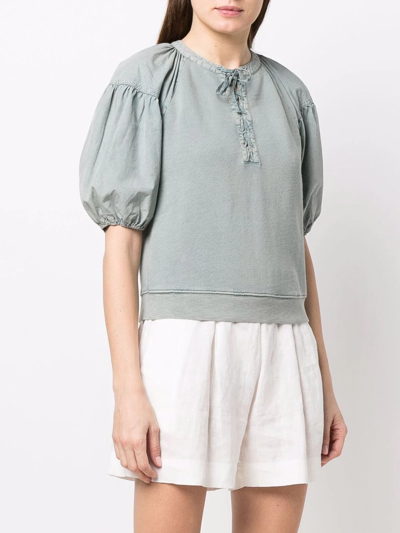 Shop Ulla Johnson Puff-sleeved Cotton Blouse In Grün