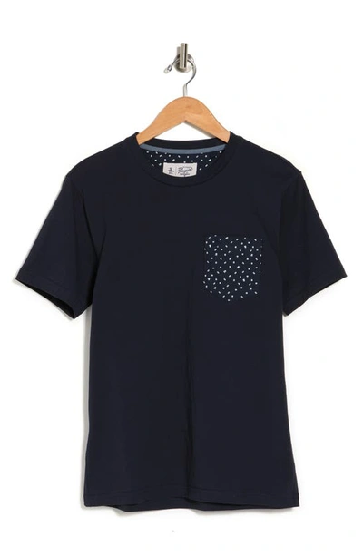 Shop Original Penguin Knit Contrast Pocket T-shirt In Dark Sapphire