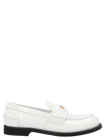 Shop Miu Miu Brushed Leather Loafers In White