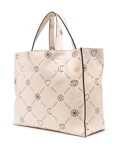 Shop Marni Logo-print Tote Bag In Nude