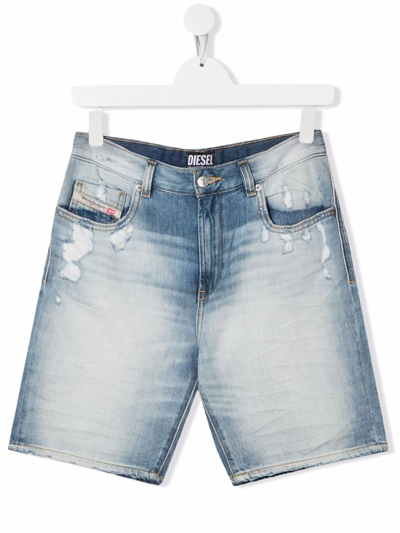 Shop Diesel Teen Distressed-effect Denim Shorts In Blue