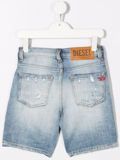 Shop Diesel Distressed Knee-length Denim Shorts In Blue