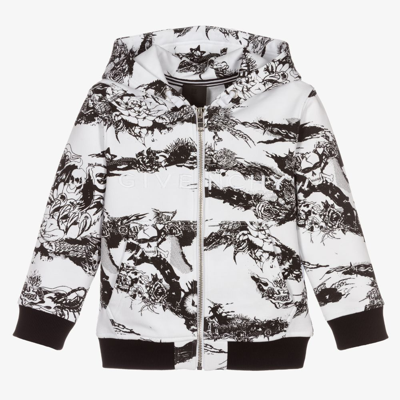 Shop Givenchy Boys White Cotton Zip-up Hoodie
