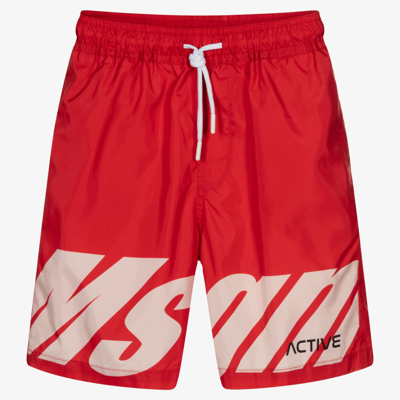 Shop Msgm Teen Boys Red Swim Shorts