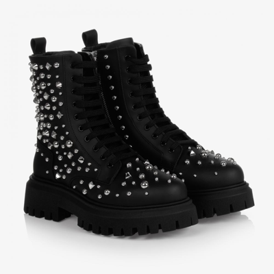 Shop Dolce & Gabbana Girls Black Leather Studded Boots